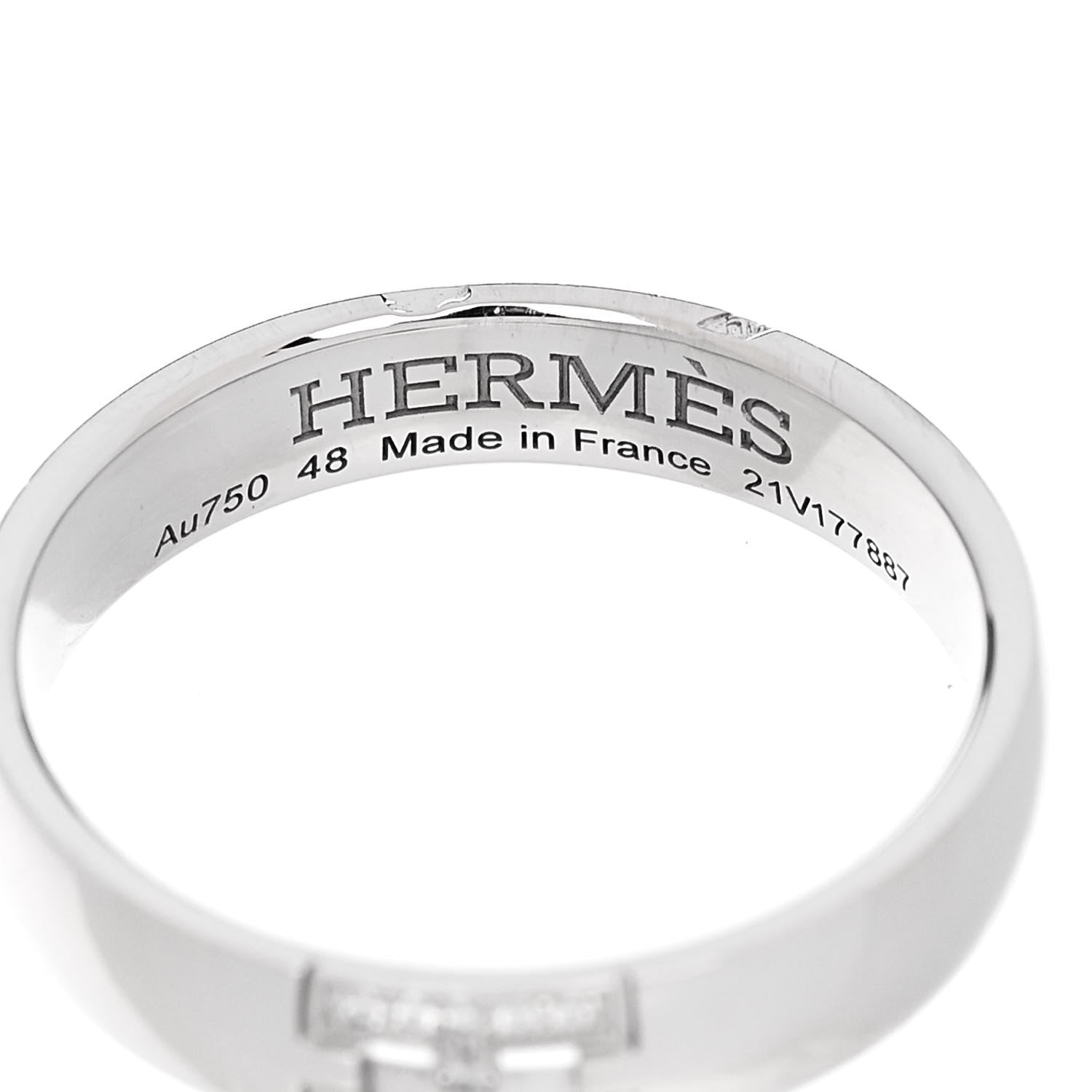 Hermes 18K White Gold Diamond Ever Herakles Wedding Band Ring 48 4.5 4 of 5