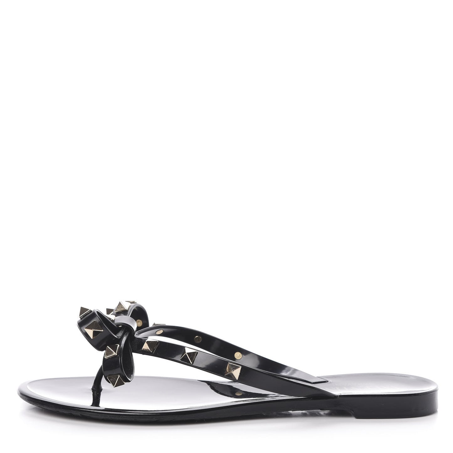 PVC Jelly Rockstud Bow Thong Sandals 37 Black