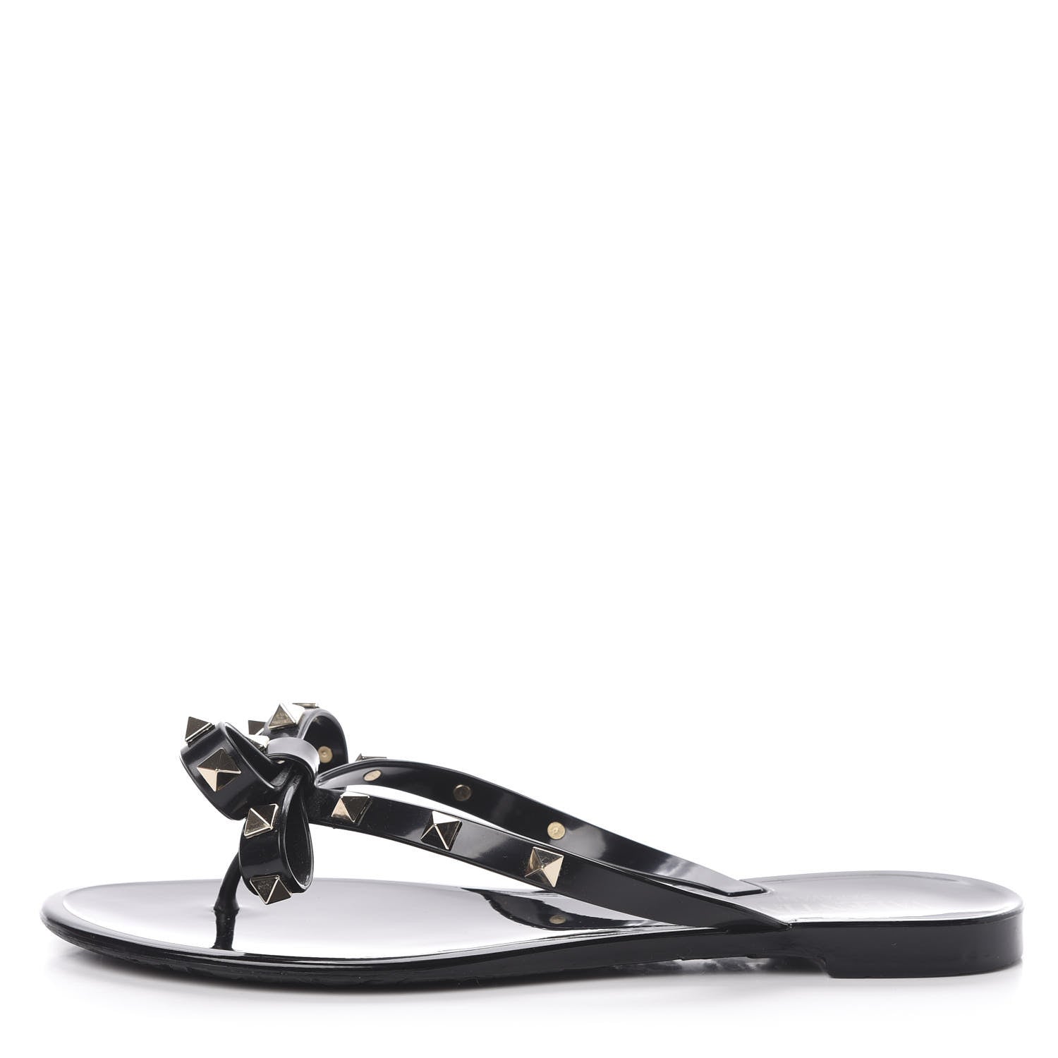 Valentino Garavani PVC Jelly Rockstud Bow Thong Sandals 37 Black 1 of 8