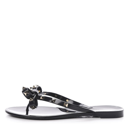 Valentino Garavani PVC Jelly Rockstud Bow Thong Sandals 37 Black 1 of 8