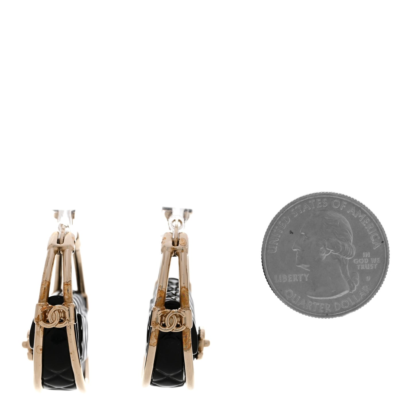 Metal Resin Quilted Flap Bag Hoop Earrings Black Gold