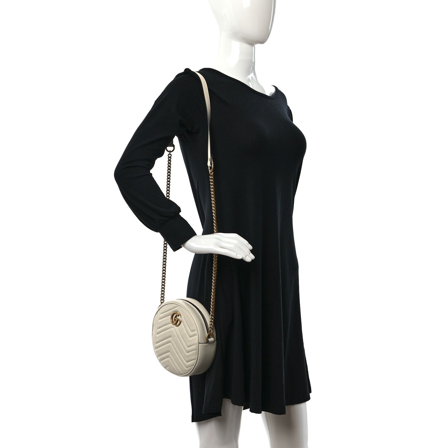 Gucci Calfskin Matelasse Mini GG Marmont Round Shoulder Bag White 2 of 9
