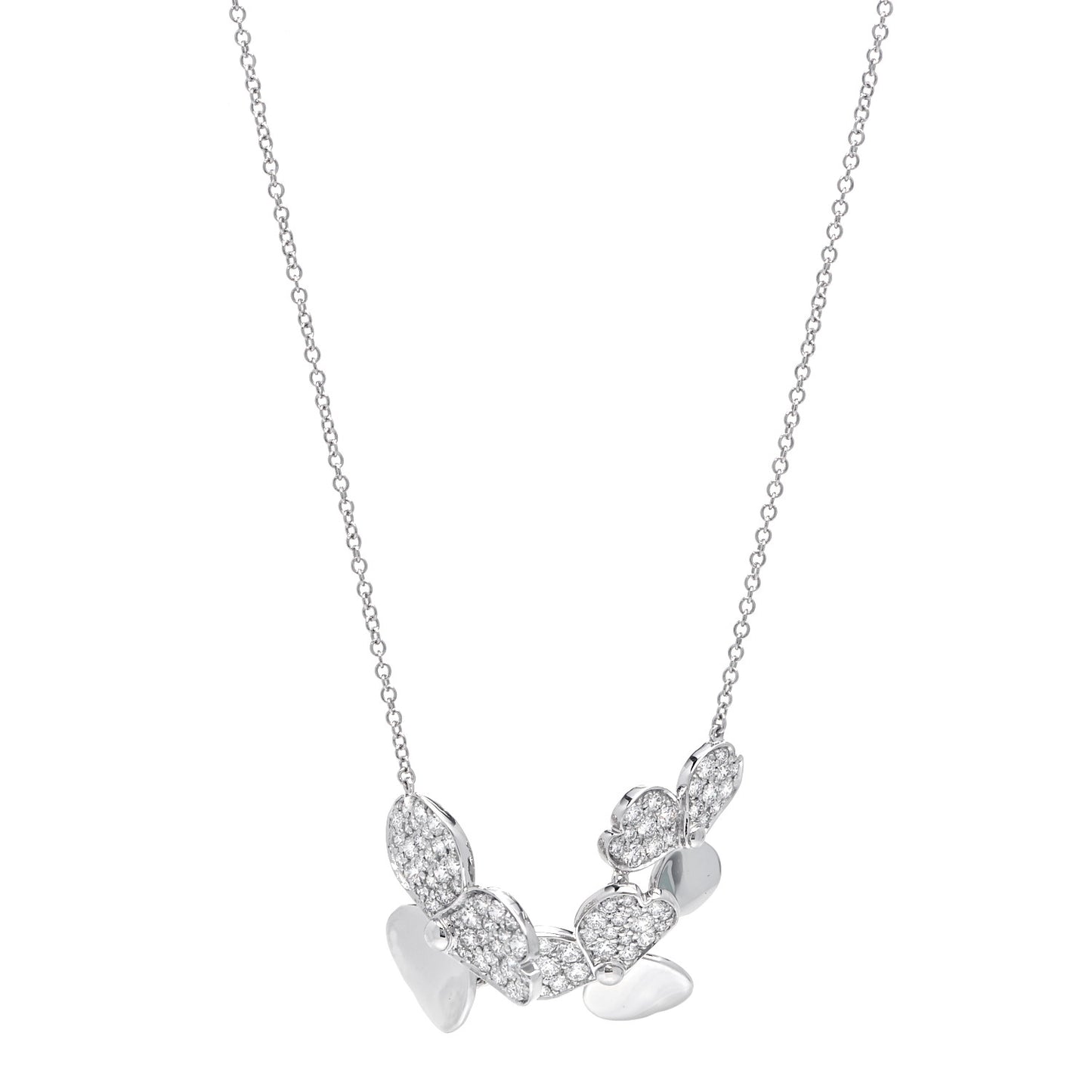 Platinum Diamond Mini Paper Flowers Cluster Pendant Necklace