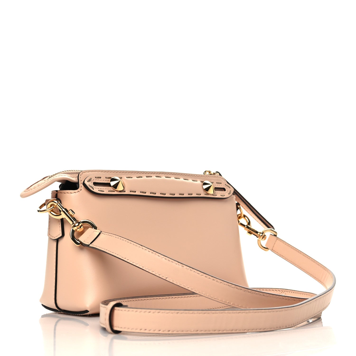 Fendi Vitello King Logo Embossed Mini By The Way Boston Bag Light Rose 3 of 8