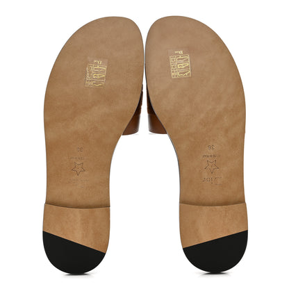 Christian Dior Calfskin Canvas Embroidered Dway Flat Slide Sandals 36 Camel 6 of 9