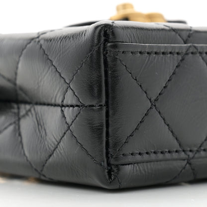 Chanel Shiny Aged Calfskin Quilted Mini Nano Kelly Shopper Black 9 of 11