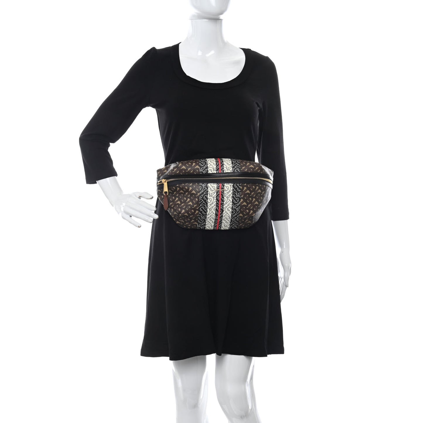 E-Canvas Monogram Stripe Medium Sonny Bum Bag Bridle Brown