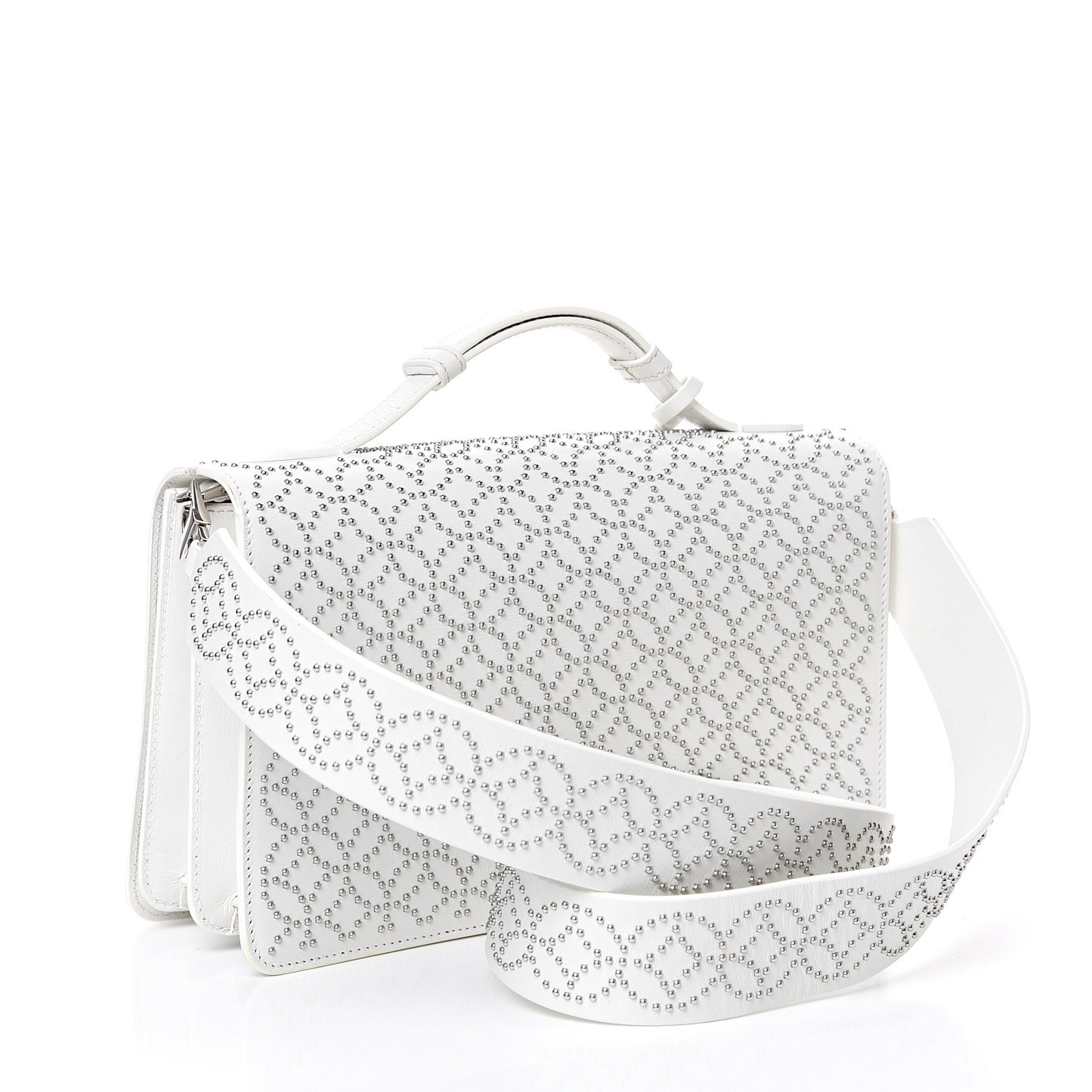 Calfskin Arabesque Studded Medium Franca Crossbody Blanc Optique