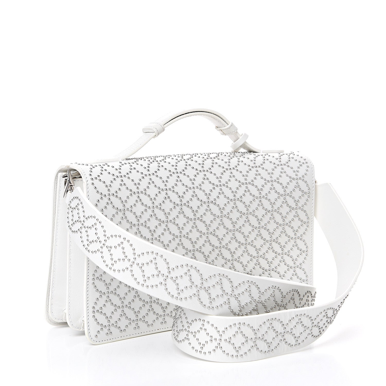 Alaia Calfskin Arabesque Studded Medium Franca Crossbody Blanc Optique 2 of 14