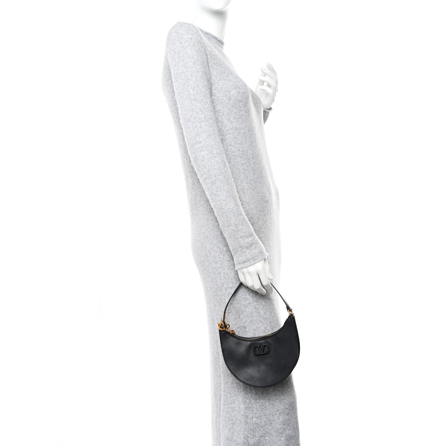 Grainy Calfskin Mini Vlogo Hobo Bag Black