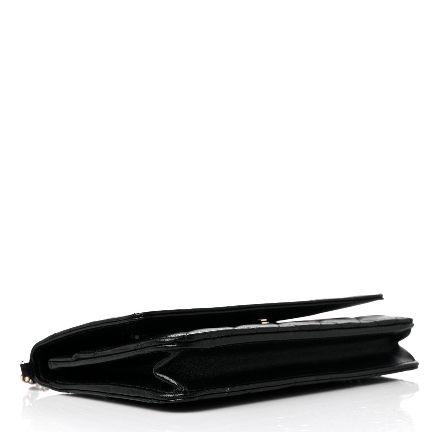 Lambskin Quilted Pearl Wallet On Chain WOC Black