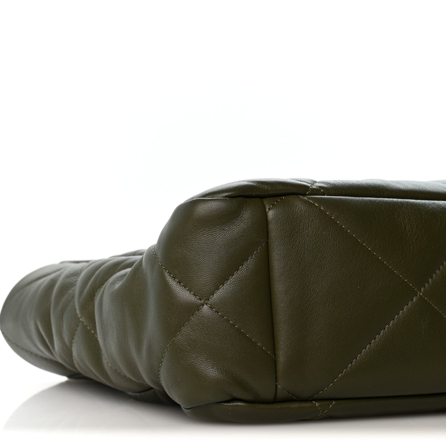 Lambskin Quilted Chanel 19 East West Shopping Bag Dark Green