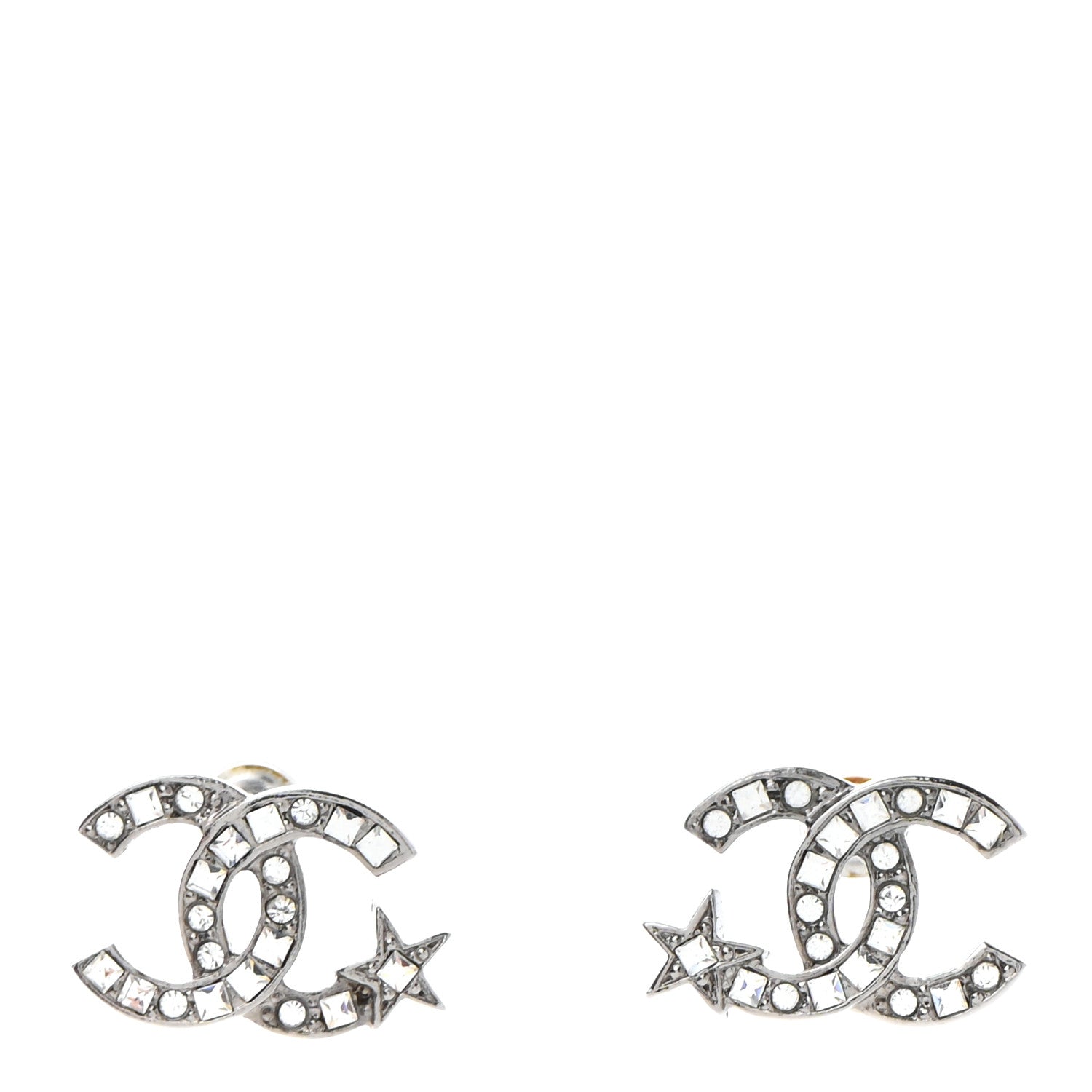 Chanel Crystal CC Starfall Earrings Silver 1 of 5
