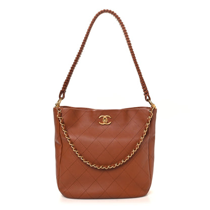 Chanel Calfskin Quilted Braided Handle Chain Hobo Brown 1 of 10
