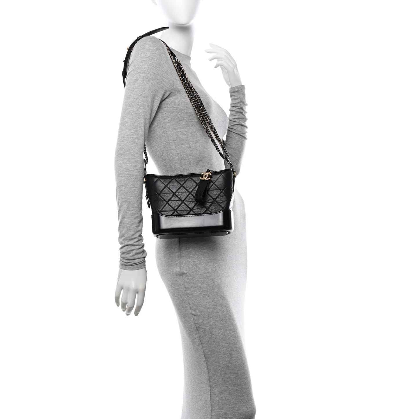 Aged Calfskin Quilted Small Gabrielle Hobo Black