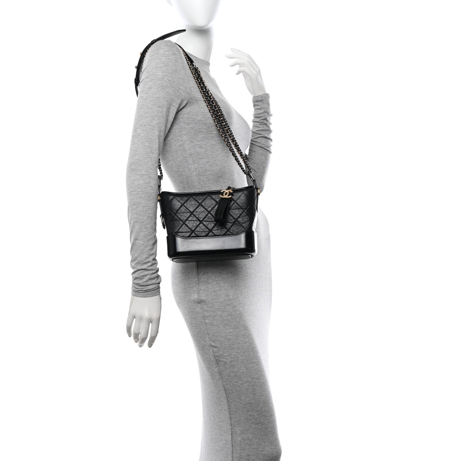 Chanel Aged Calfskin Quilted Small Gabrielle Hobo Black 2 of 11
