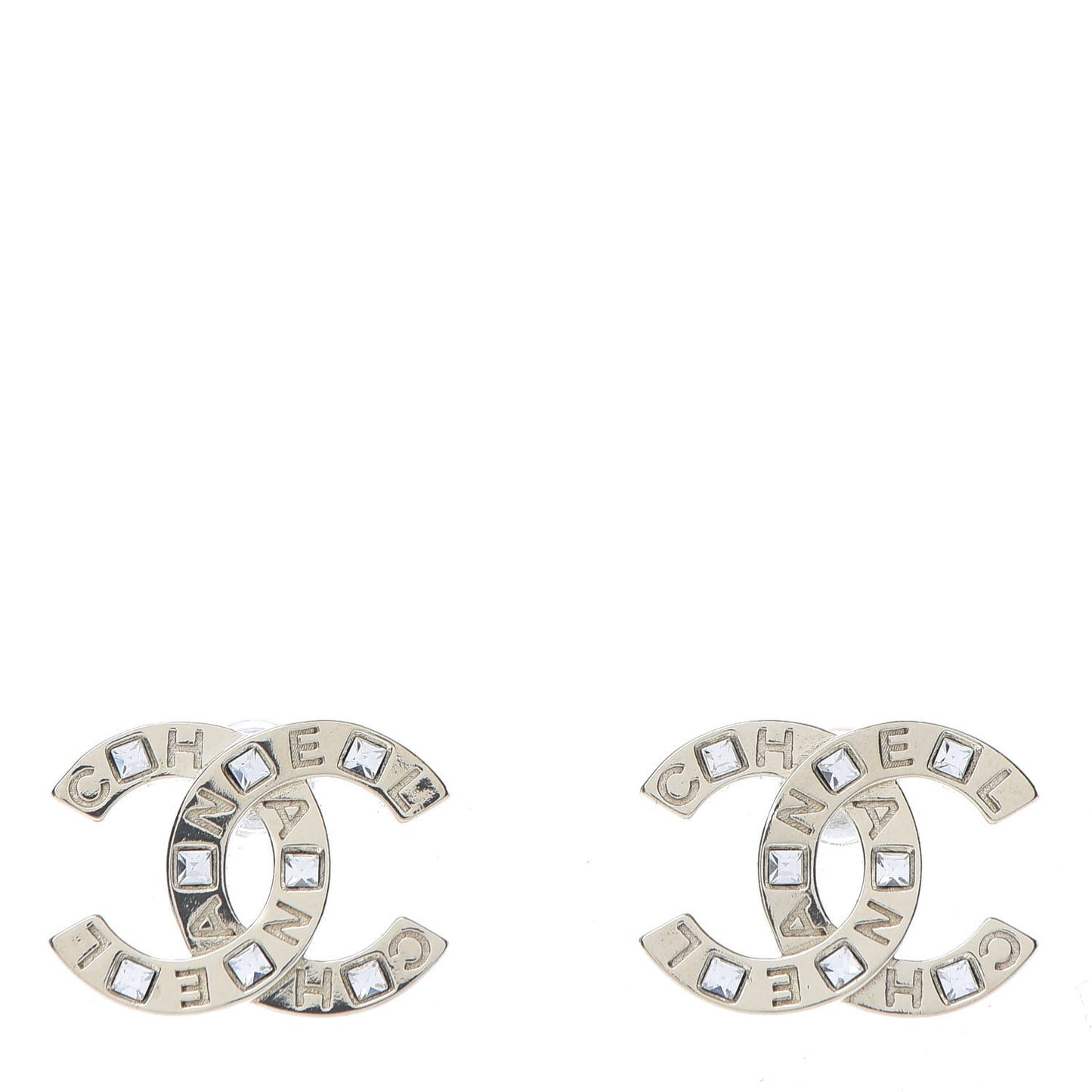 Crystal Metal CC Paris Button Stud Earrings Gold