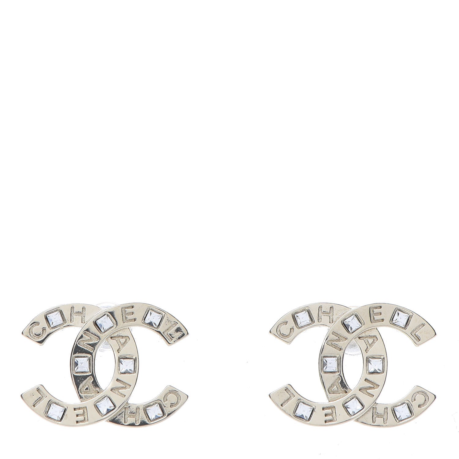 Chanel Crystal Metal CC Paris Button Stud Earrings Gold 1 of 5