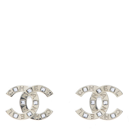 Chanel Crystal Metal CC Paris Button Stud Earrings Gold 1 of 5