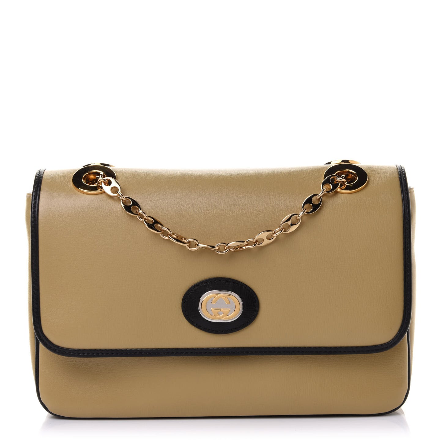 Azalea Calfskin Bi-Color Small Marina Chain Shoulder Bag Beige Black