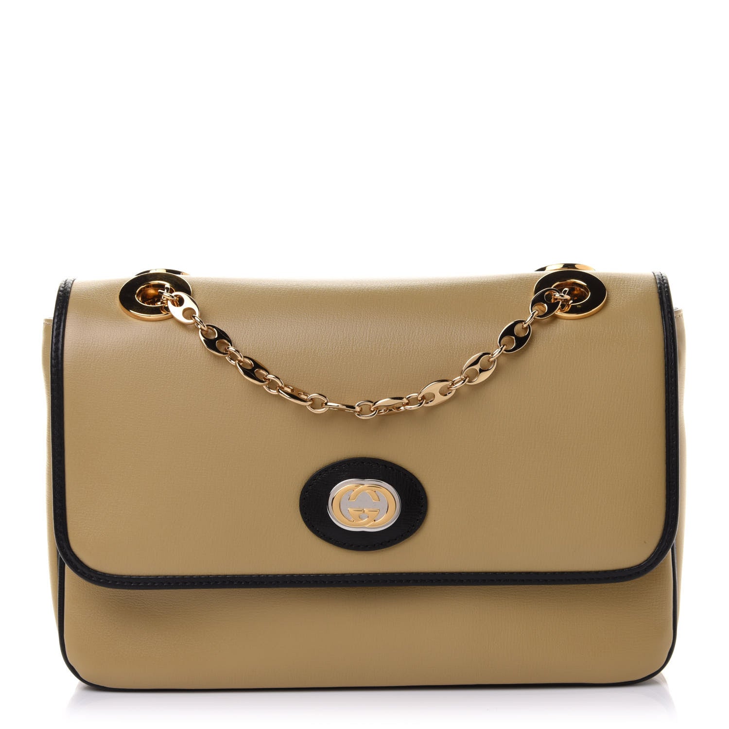 Gucci Azalea Calfskin Bi-Color Small Marina Chain Shoulder Bag Beige Black 1 of 10
