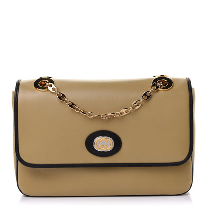 Gucci Azalea Calfskin Bi-Color Small Marina Chain Shoulder Bag Beige Black 1 of 10