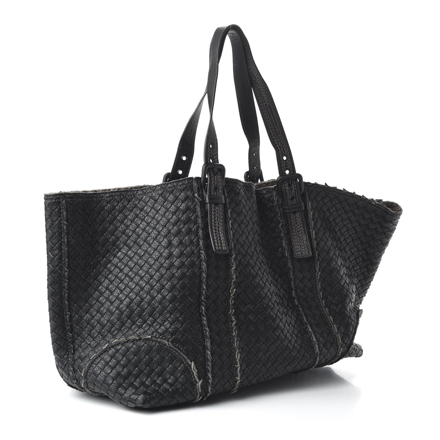 Cervo Intrecciato Large Shopping Tote Black