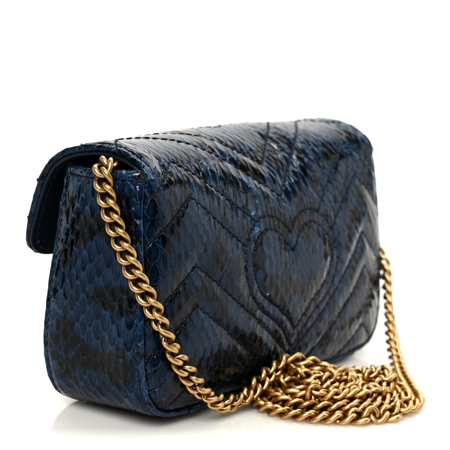 Gucci Snakeskin Matelasse Super Mini GG Marmont Shoulder Bag Blue 3 of 10