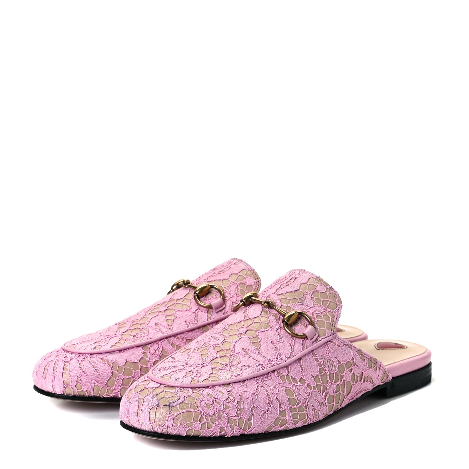 Gucci Lace Malaga Kid Womens Princetown Slippers 37 Sugar Pink Skin Rose 3 of 9