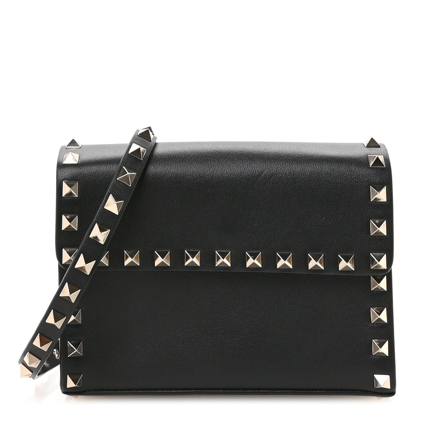 Vitello Rockstud Flap Crossbody Bag Black