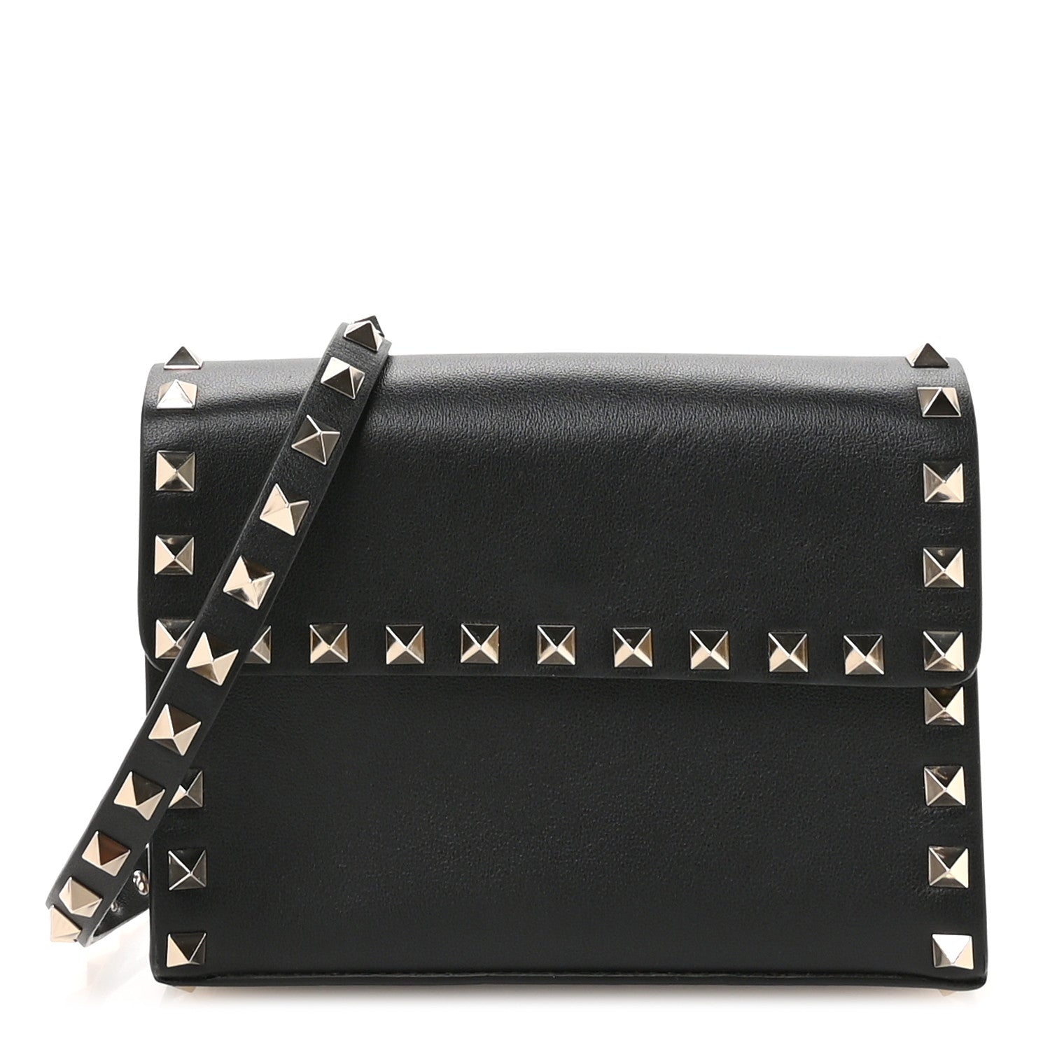 Valentino Garavani Vitello Rockstud Flap Crossbody Bag Black 1 of 10