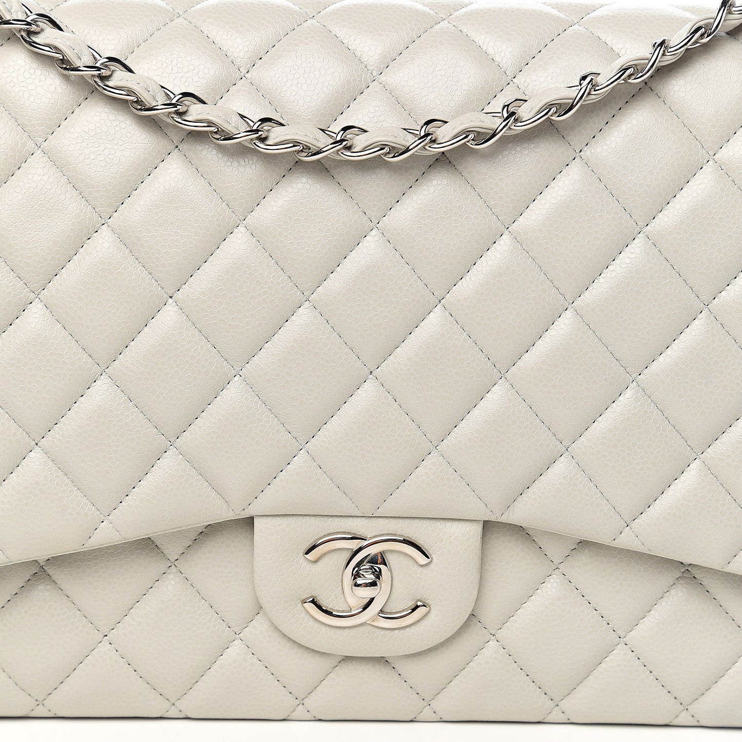 Calfskin Quilted Maxi Double Flap Light Grey