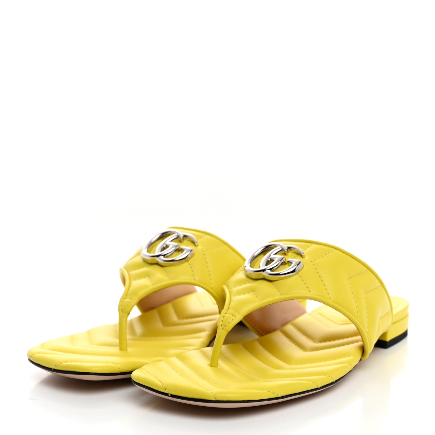 Gucci Nappa Charlotte Double G Marmont Thong Sandals 38.5 Banana 3 of 9