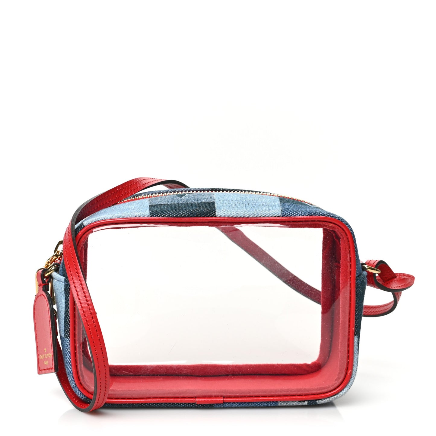 Denim Damier Monogram Patchwork PVC Beach Pouch Blue Rouge