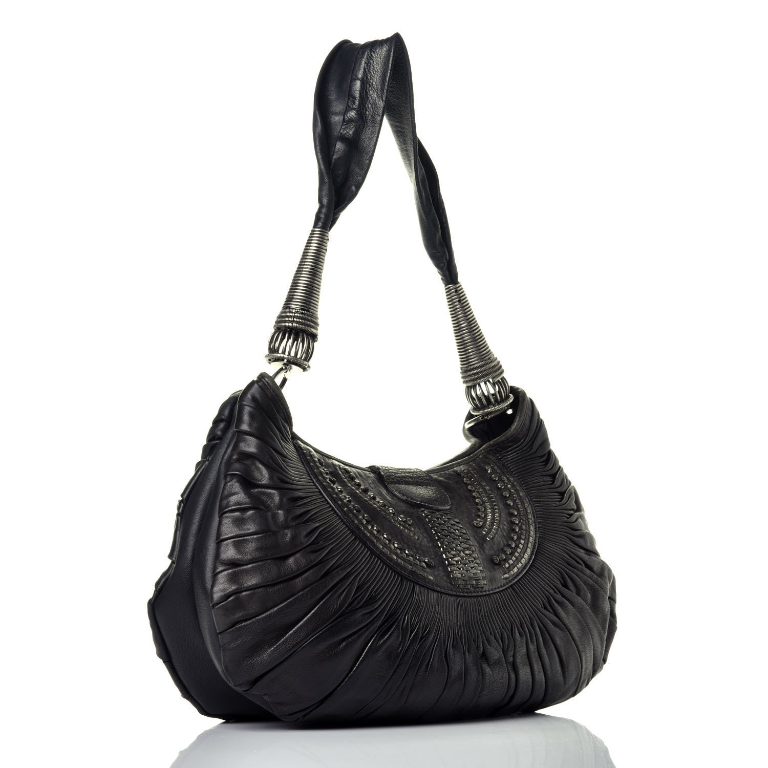 Christian Dior Lambskin Plisse Pleated Shoulder Bag Black 3 of 9