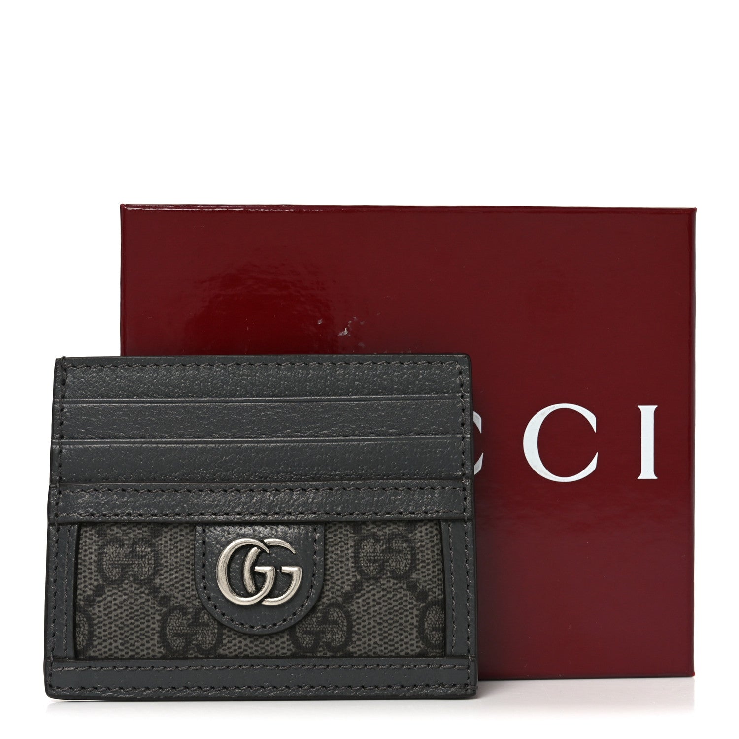 Gucci GG Supreme Monogram Textured Dollar Calfskin Ophidia Card Holder Grey Black Graphite Grey 1882347 – FASHIONPHILE