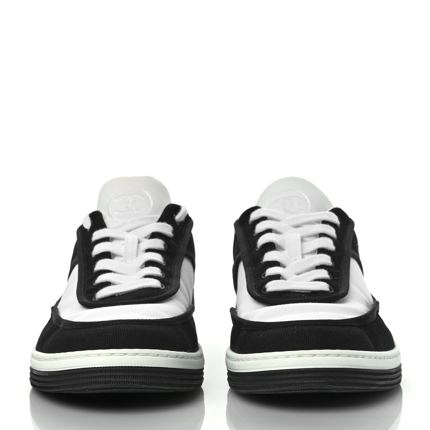 Chanel Fabric Womens Logo Sneakers 38 Black White 2 of 10