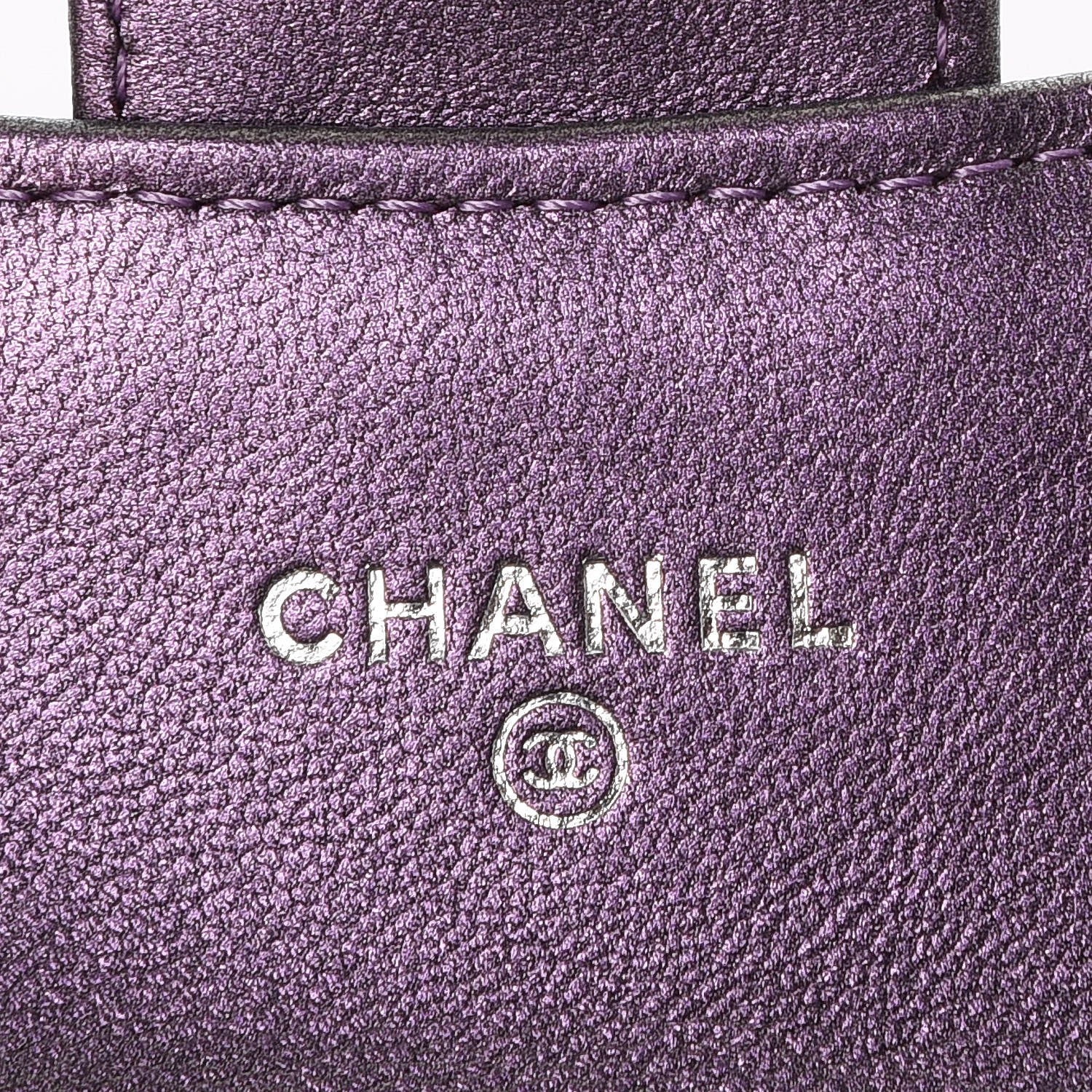Chanel Metallic Lambskin Quilted Flap Card Holder Dark Purple 6 of 9