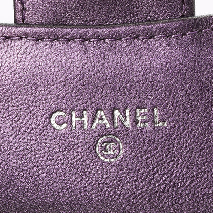 Chanel Metallic Lambskin Quilted Flap Card Holder Dark Purple 6 of 9