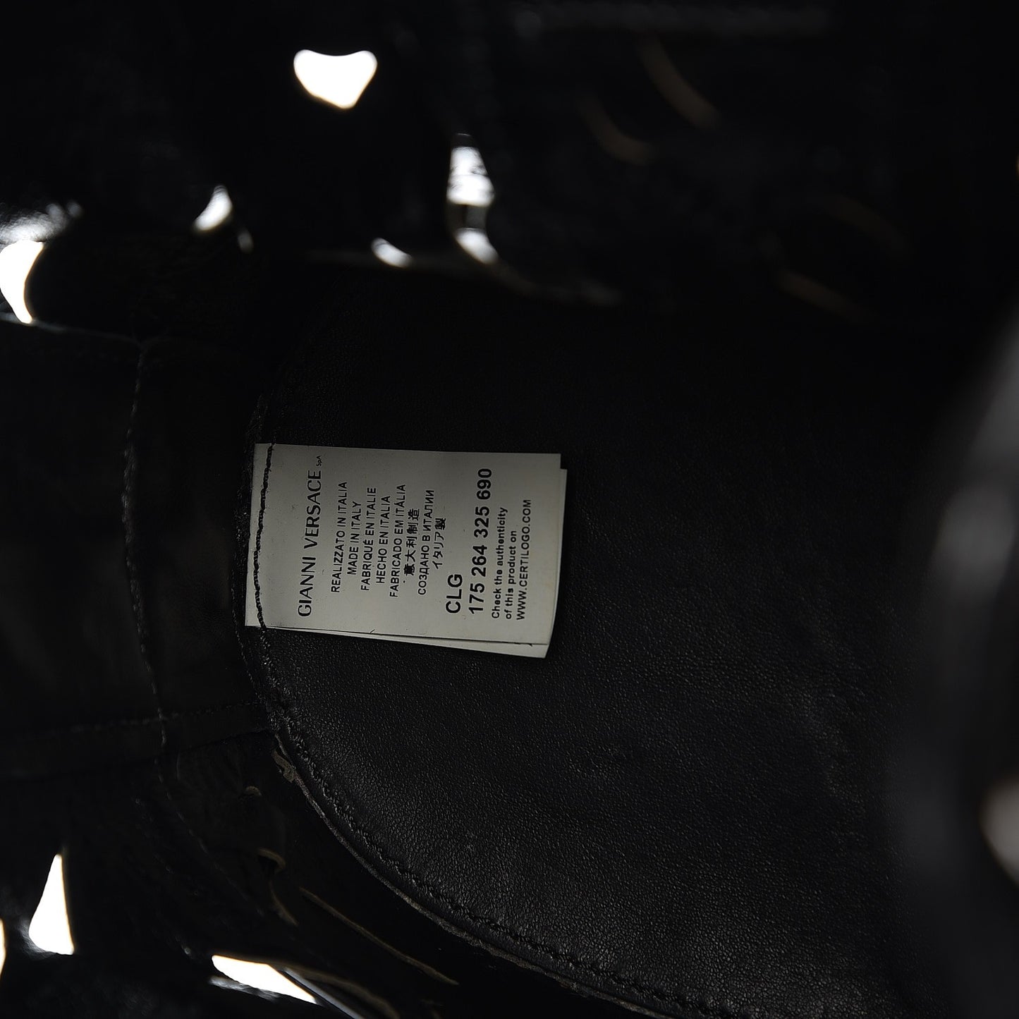 Calfskin Laser Cut Drawstring Bag Black
