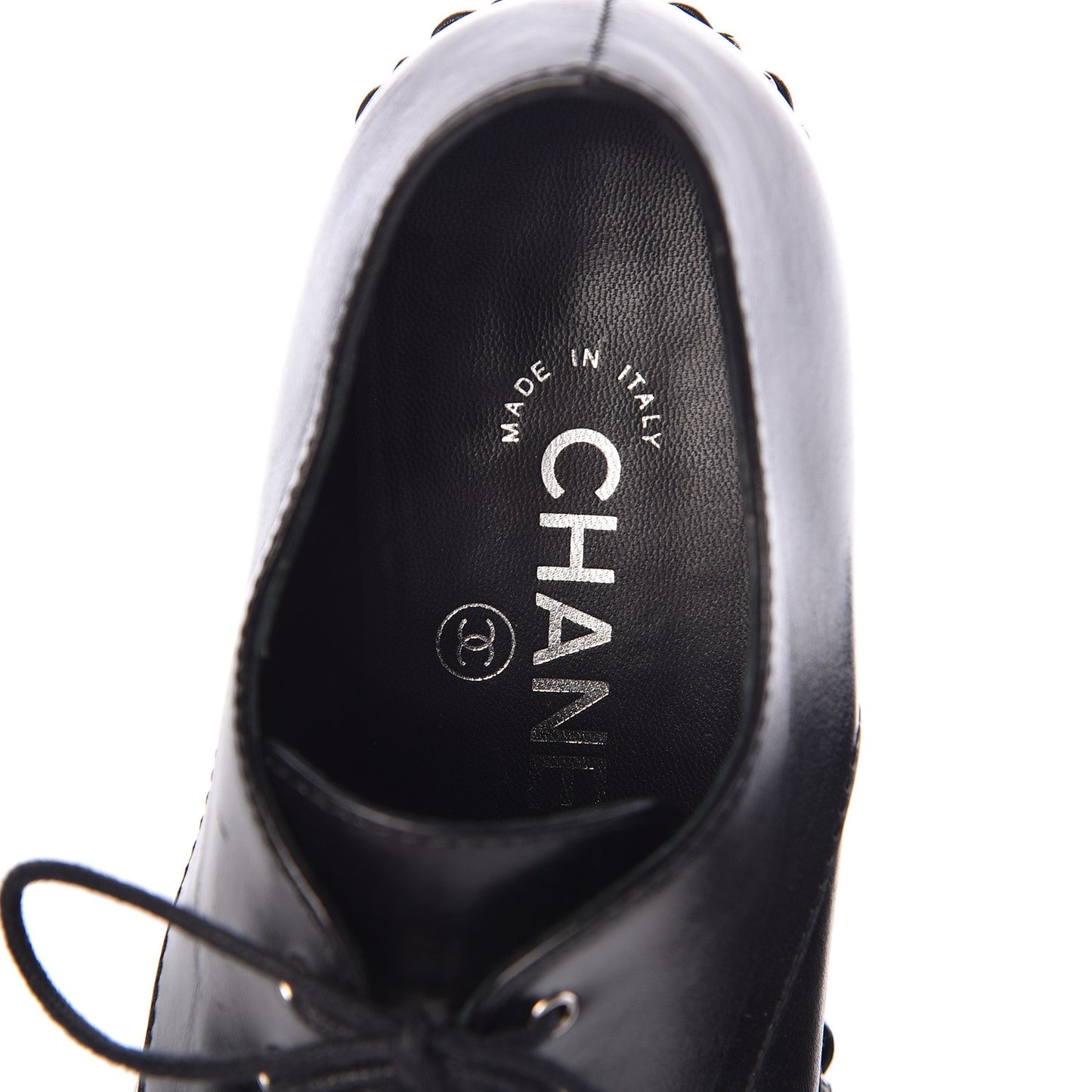 Calfskin Chain Lace Up Oxfords 35 Black