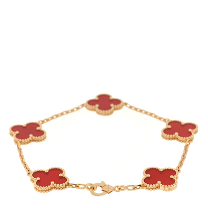 Van Cleef & Arpels 18K Yellow Gold Carnelian 5 Motifs Vintage Alhambra Bracelet 2 of 4