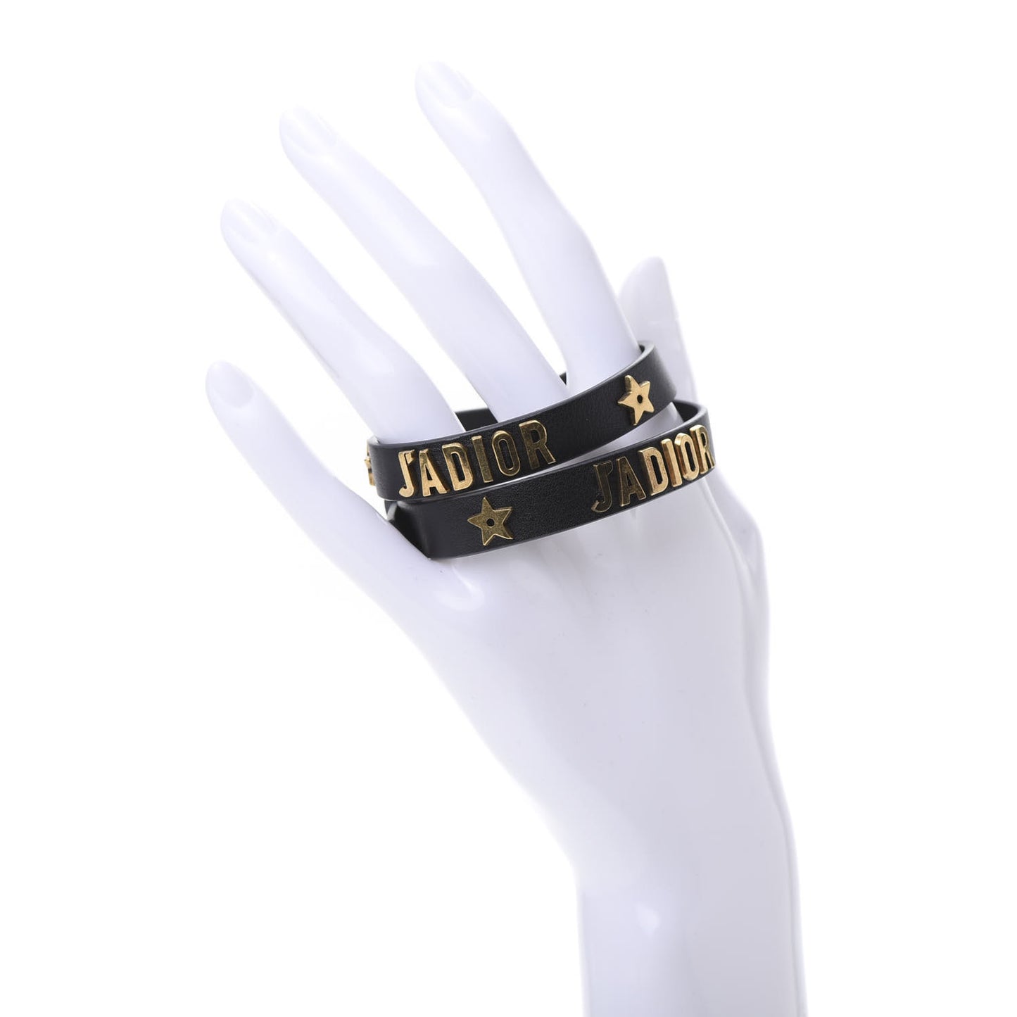 Calfskin Star J'Adior Double Bracelet Black