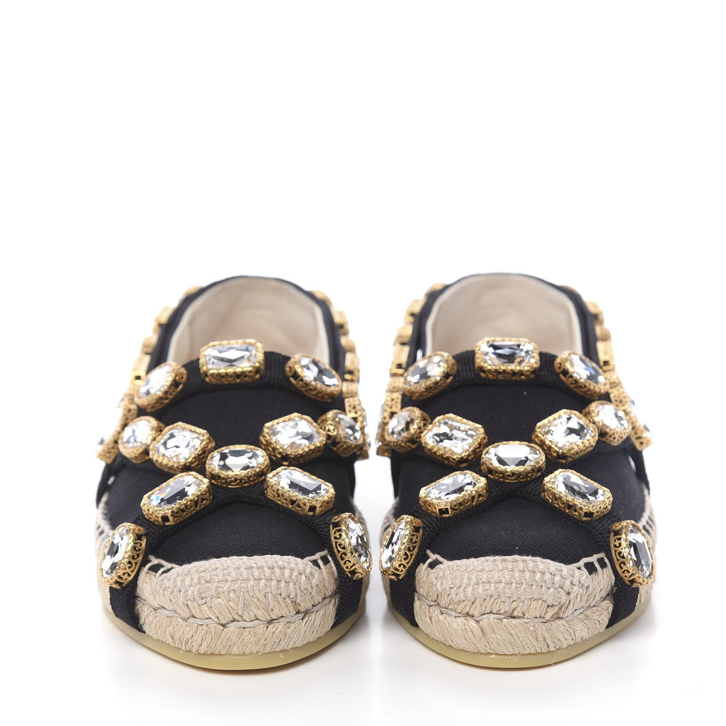 Canvas Crystal Embellished Espadrilles 36 Black