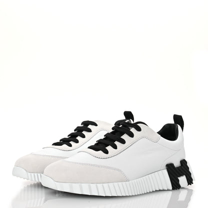 Hermes Goatskin Suede Bouncing Sneakers 39 White Black 3 of 9