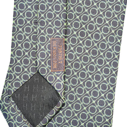 Hermes Silk Printed Mens Cravate Neck Tie Marron Vert 5 of 5