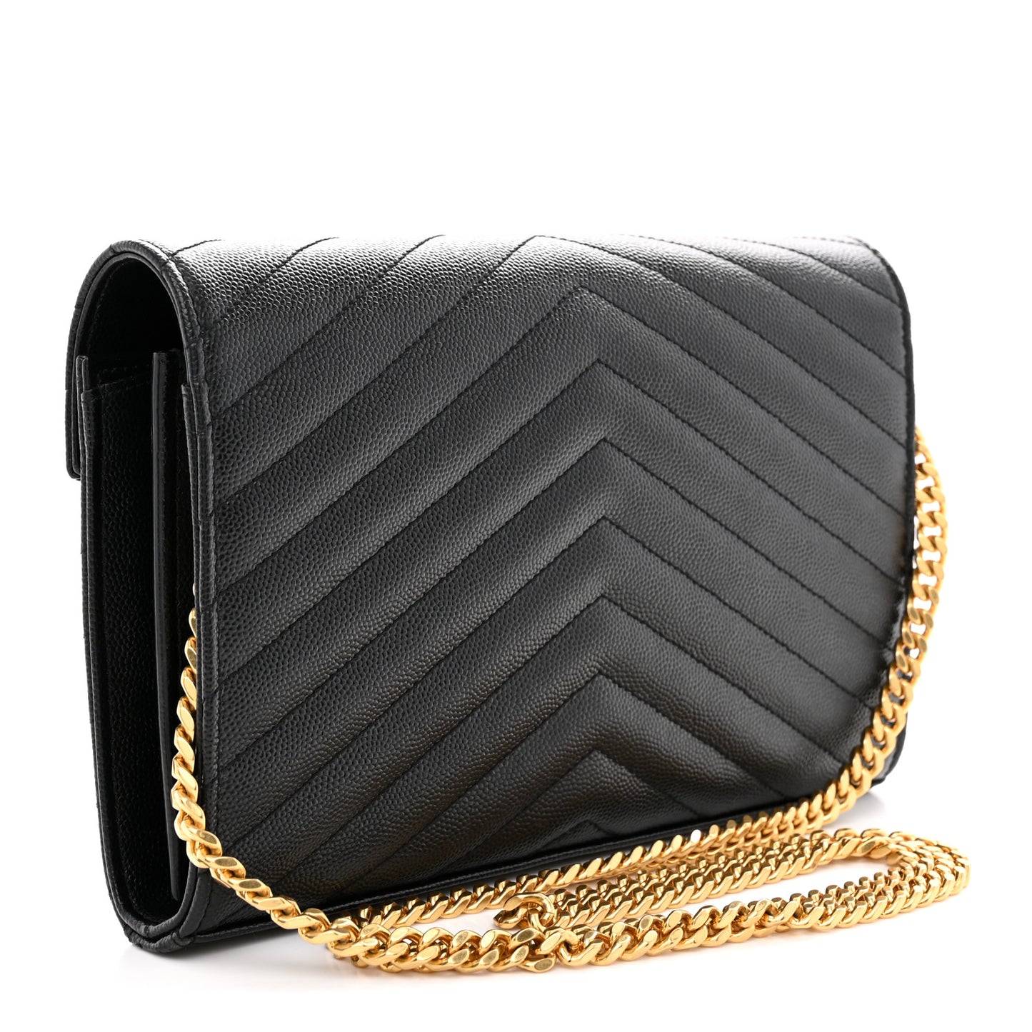 Grain De Poudre Matelasse Chevron Monogram Chain Wallet Black