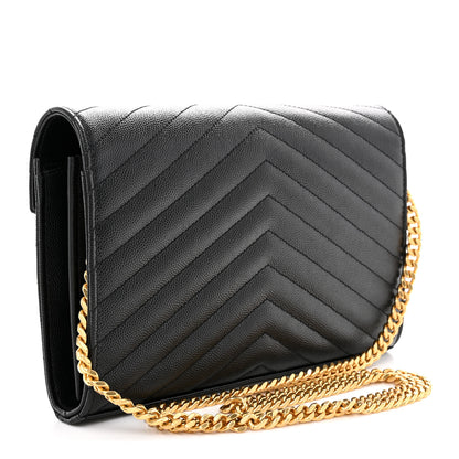 Saint Laurent Grain De Poudre Matelasse Chevron Monogram Chain Wallet Black 3 of 10