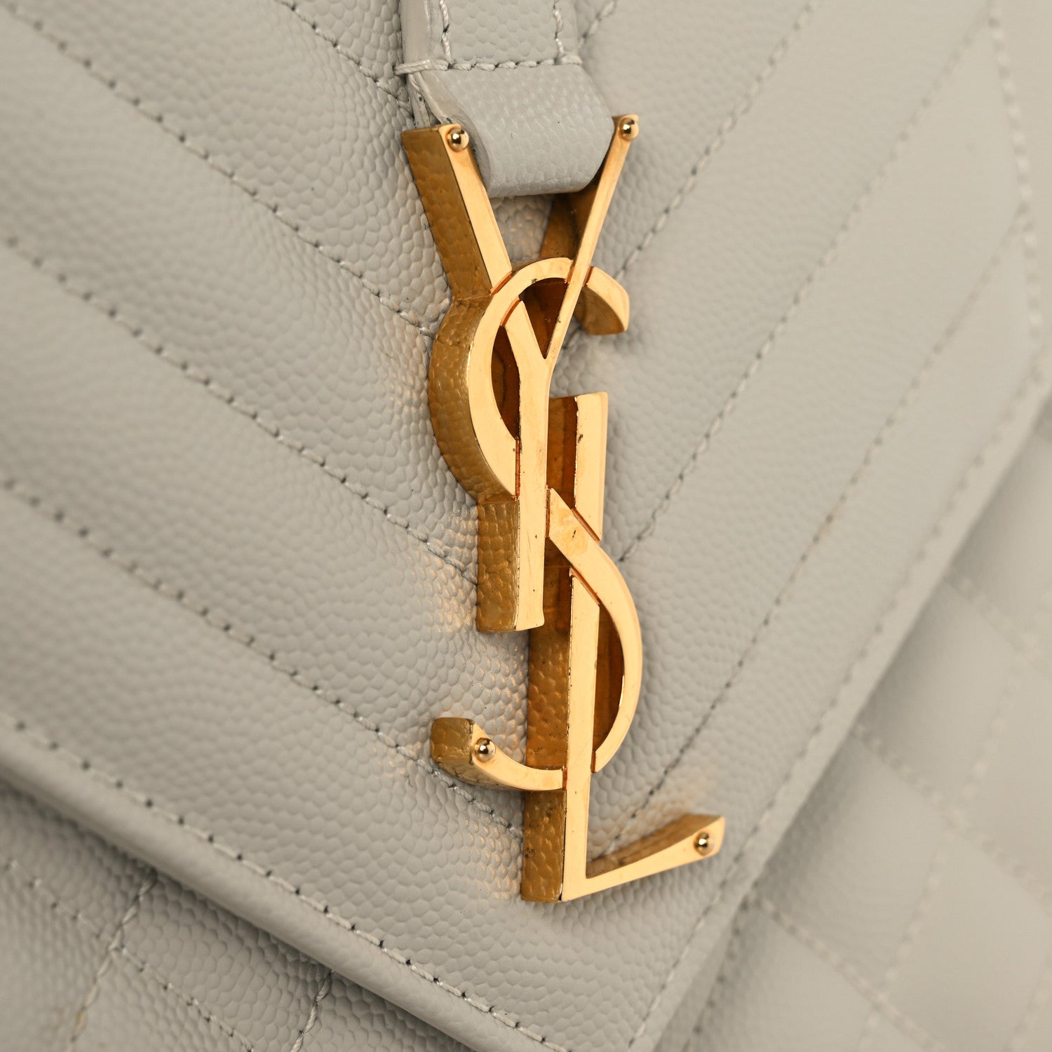 Saint Laurent Grain De Poudre Textured Mixed Matelasse Medium Triquilt Monogram Satchel Crema Soft 12 of 12