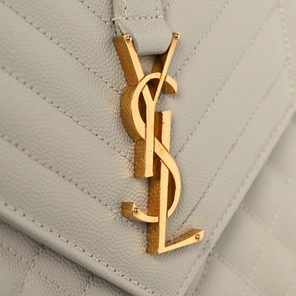 Saint Laurent Grain De Poudre Textured Mixed Matelasse Medium Triquilt Monogram Satchel Crema Soft 12 of 12